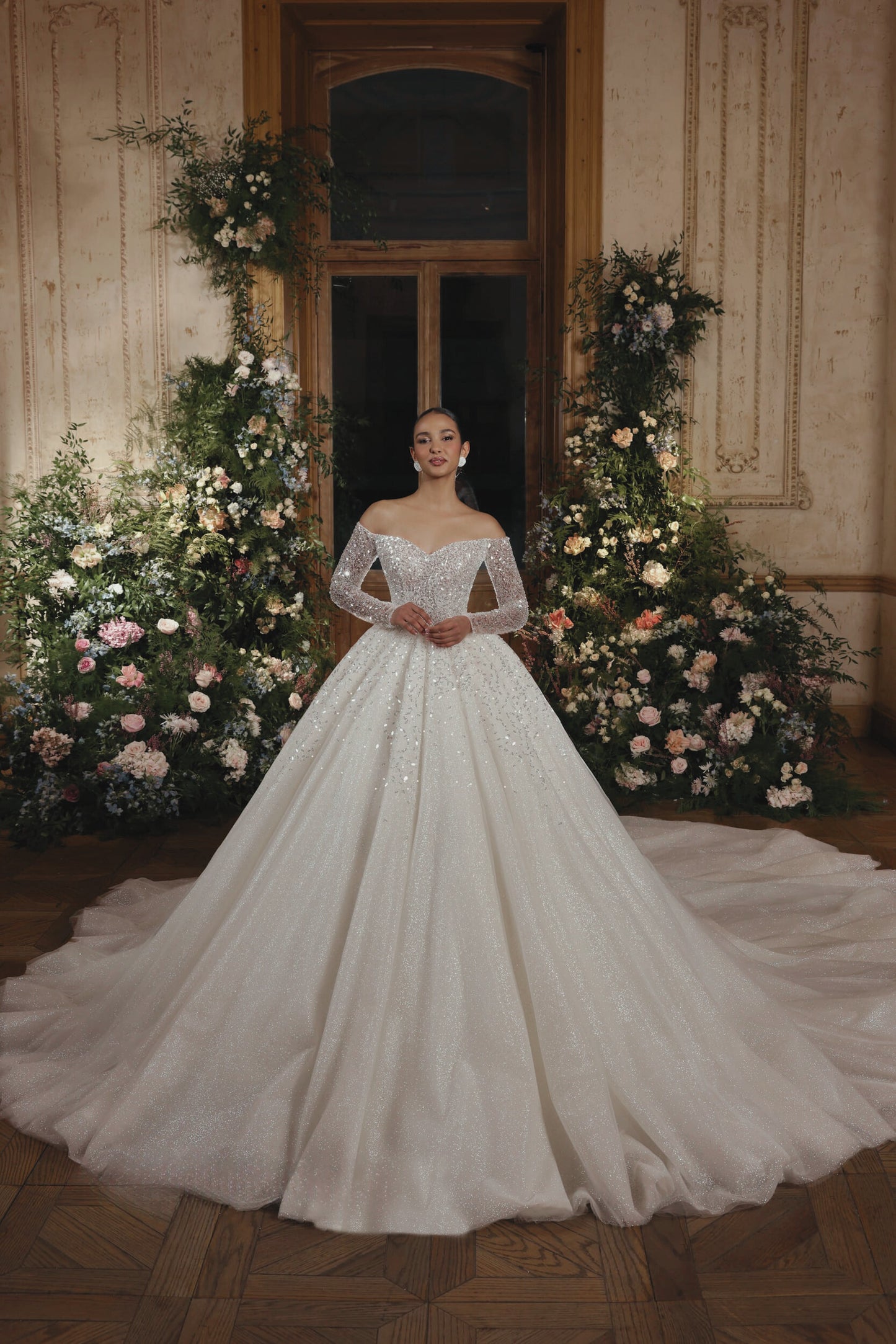 ANAHI - VESTIDO DE NOVIA PRINCESA CON BRILLO MANGA CAIDA