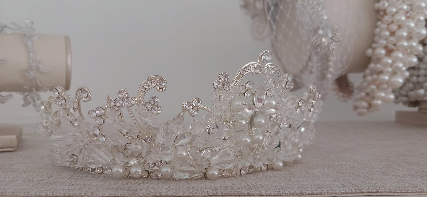 DIANA -CORONA PLATA PARA NOVIAS CON PERLAS