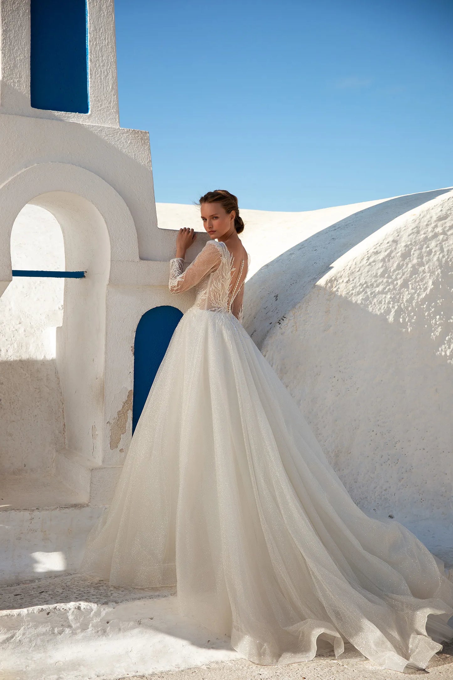 VESTIDO DE NOVIA CON MANGAS BRILLANTE - KARLA