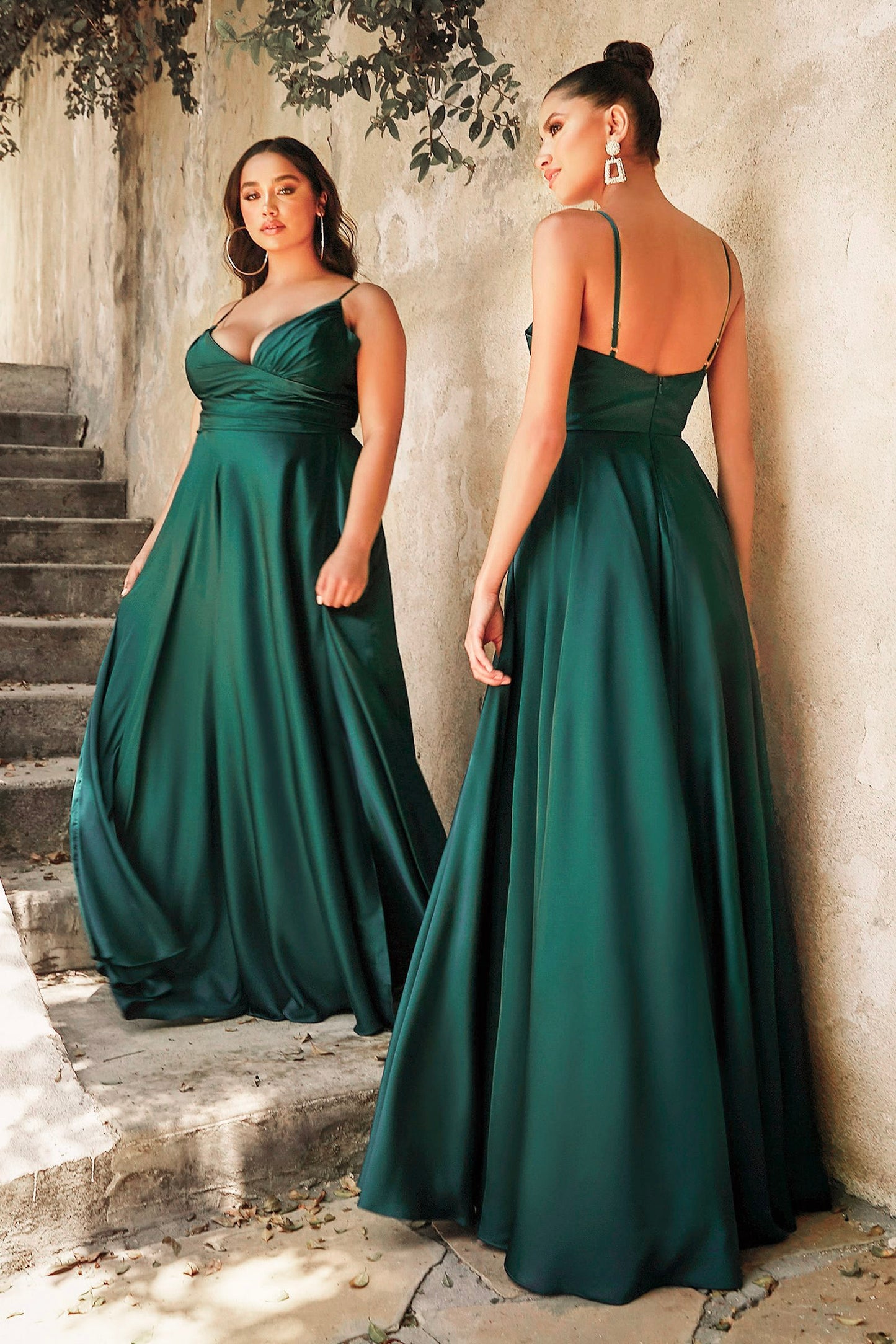 ITALY- VESTIDO ESCOTE CRUZADO COLOR VERDE ESMERALDA