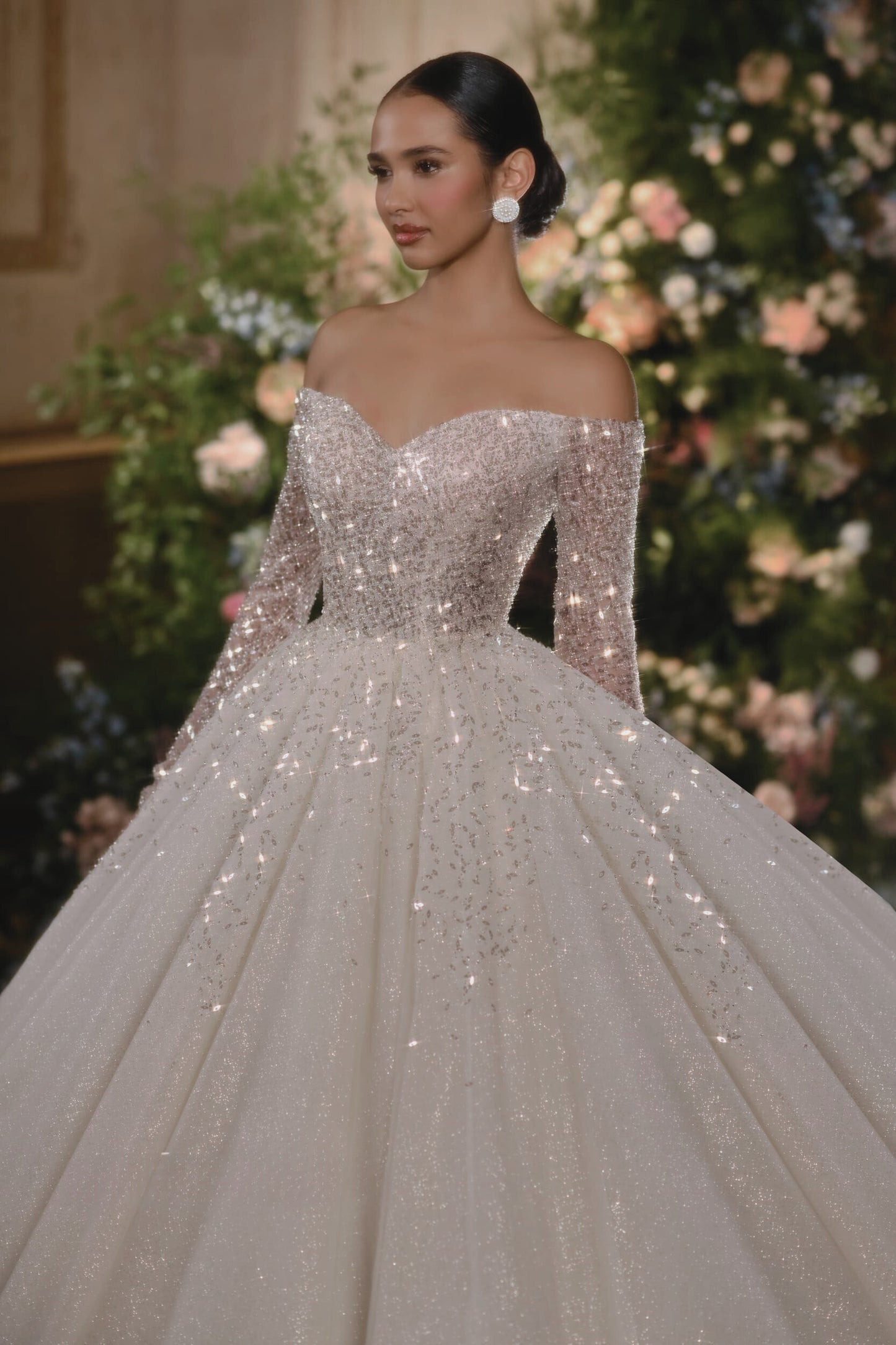 ANAHI - VESTIDO DE NOVIA PRINCESA CON BRILLO MANGA CAIDA