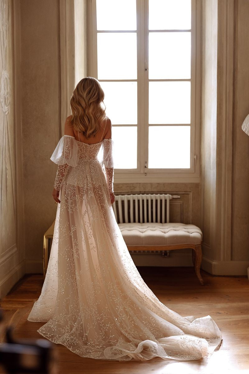 VESTIDO PARA NOVIA LIGERO CON TRANSPARENCIA - SOLER