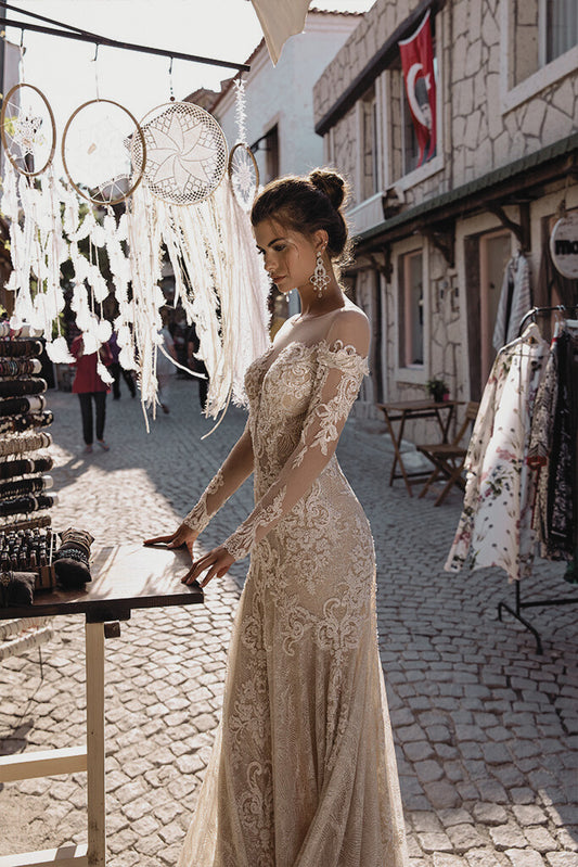 VESTIDO DE NOVIA DORADO CON MANGAS - DORIAN