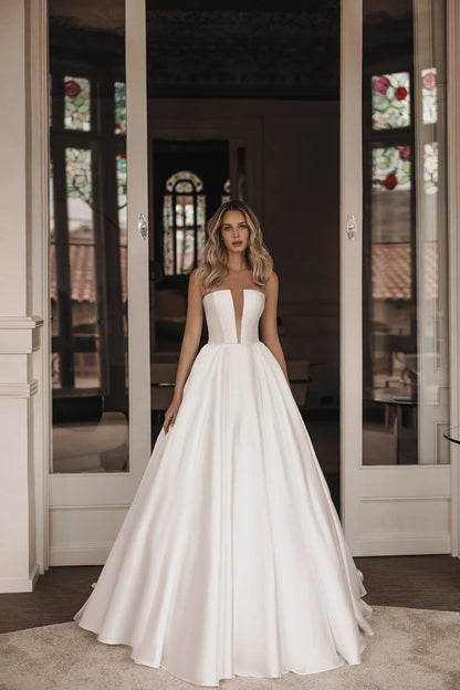 VESTIDO DE NOVIA LISO STRAPLESS - TEDESSA