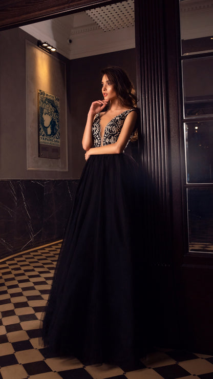 ALBA-VESTIDO DE DISEÑADOR COLOR NEGO
