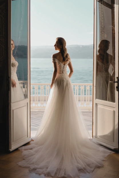 VESTIDO DE NOVIA MANGA CAIDA - GABRIELA