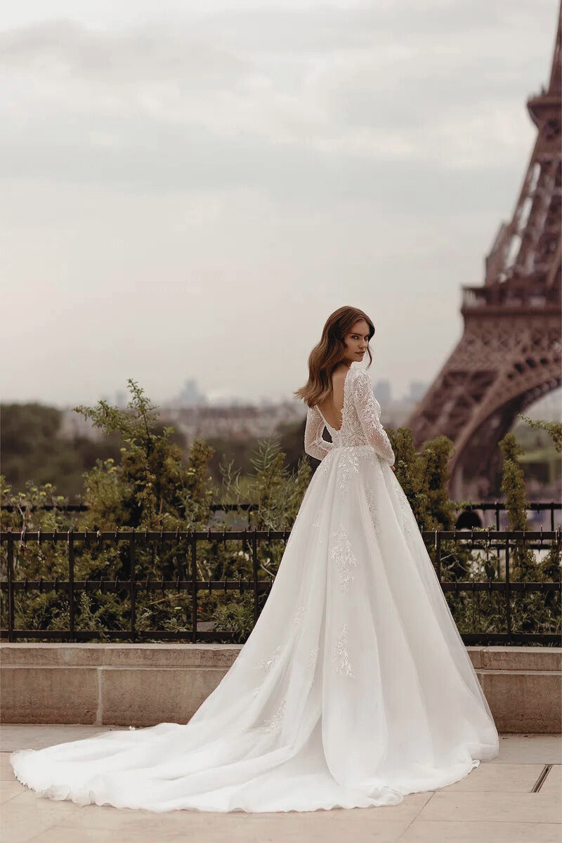 VESTIDO DE NOVIA  CORTE A CON MANGAS CON APERTURA - SULTANA