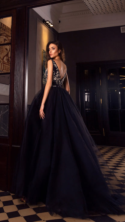 ALBA-VESTIDO DE DISEÑADOR COLOR NEGO