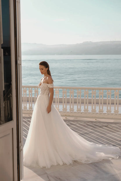 VESTIDO DE NOVIA MANGA CAIDA - GABRIELA