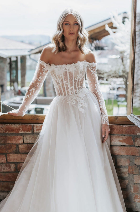 VESTIDO DE NOVIA CON MANGAS DESMONTABLES - BELLA