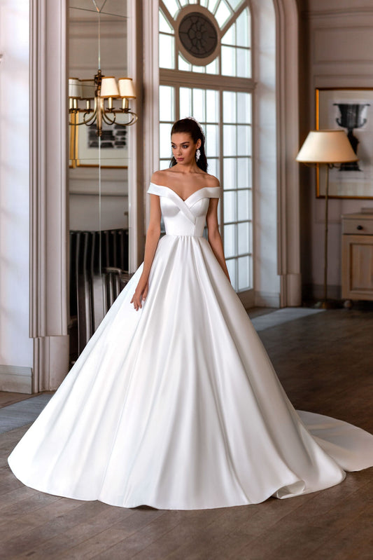 VESTIDO DE NOVIA MANGA CAIDA LISO - LUISA