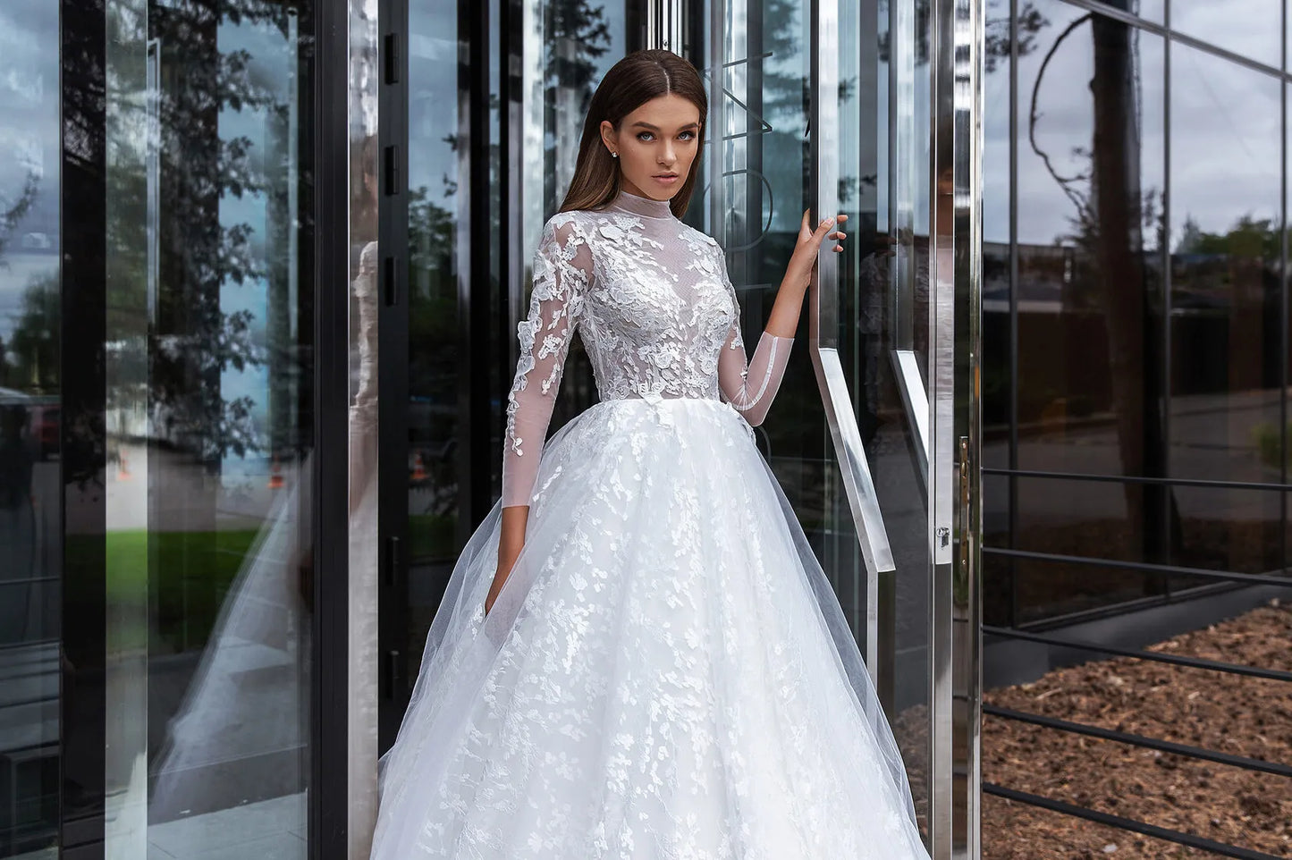 VESTIDO DE NOVIA MANGA Y CUELLO LARGO - NESSA