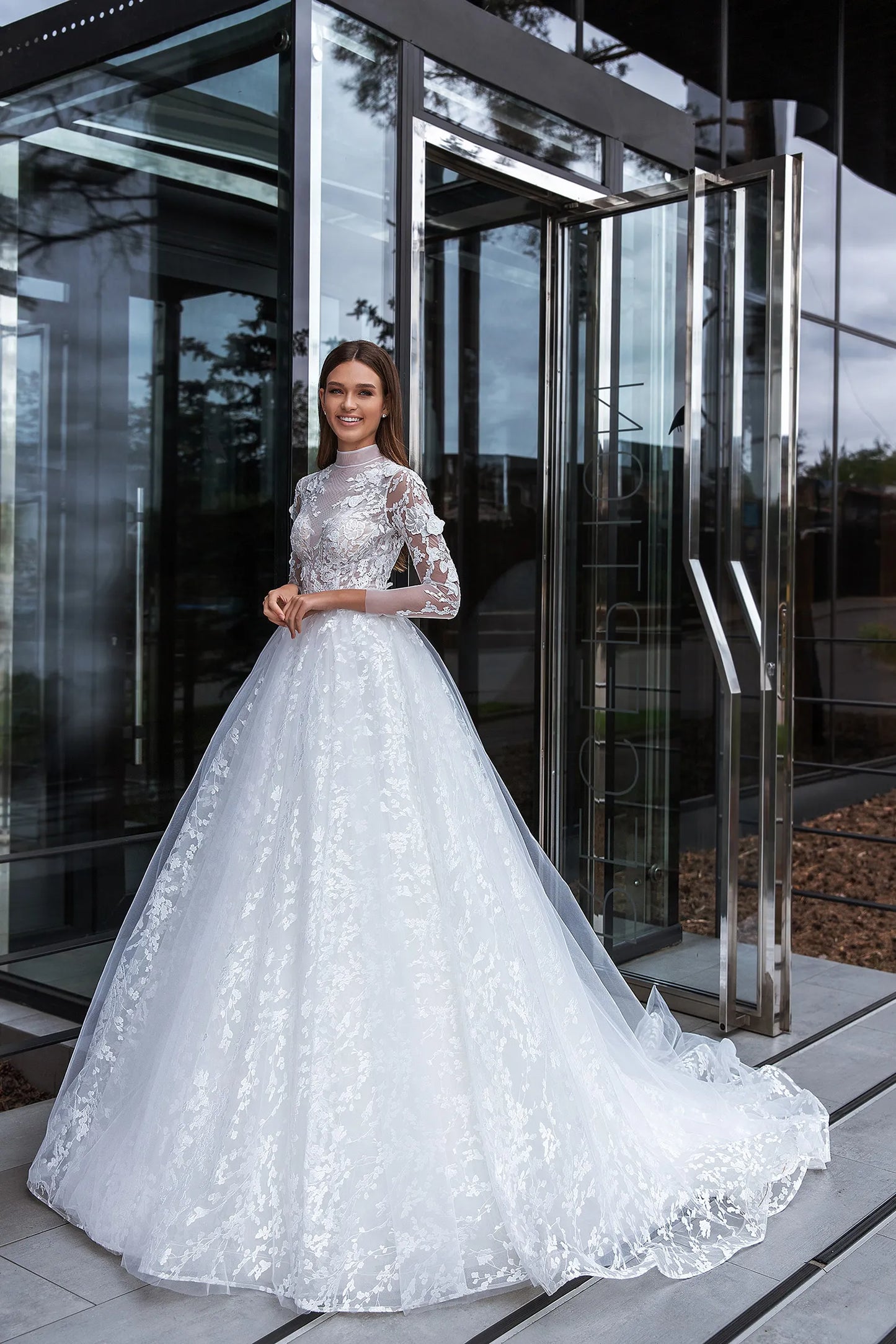 VESTIDO DE NOVIA MANGA Y CUELLO LARGO - NESSA