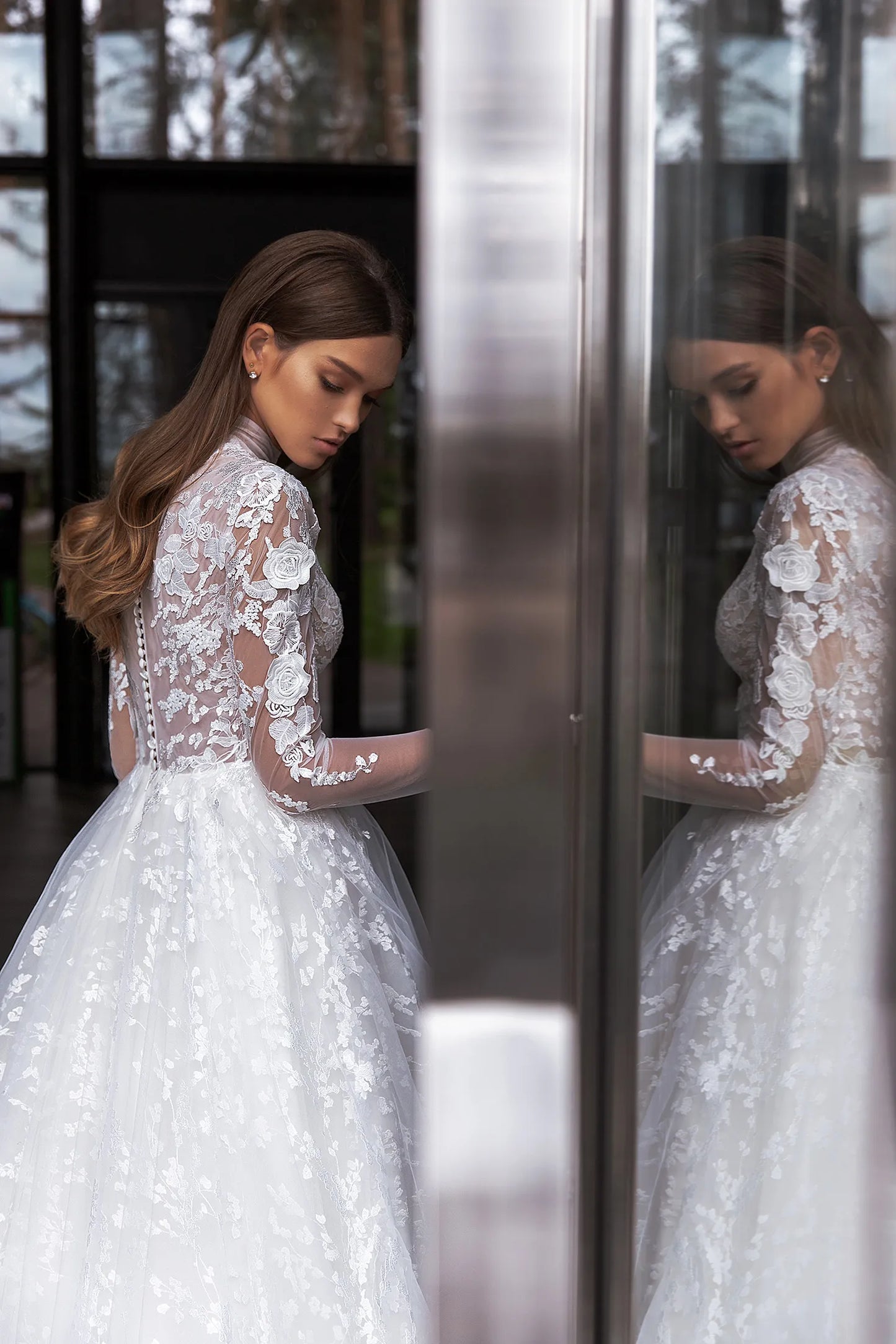 VESTIDO DE NOVIA MANGA Y CUELLO LARGO - NESSA