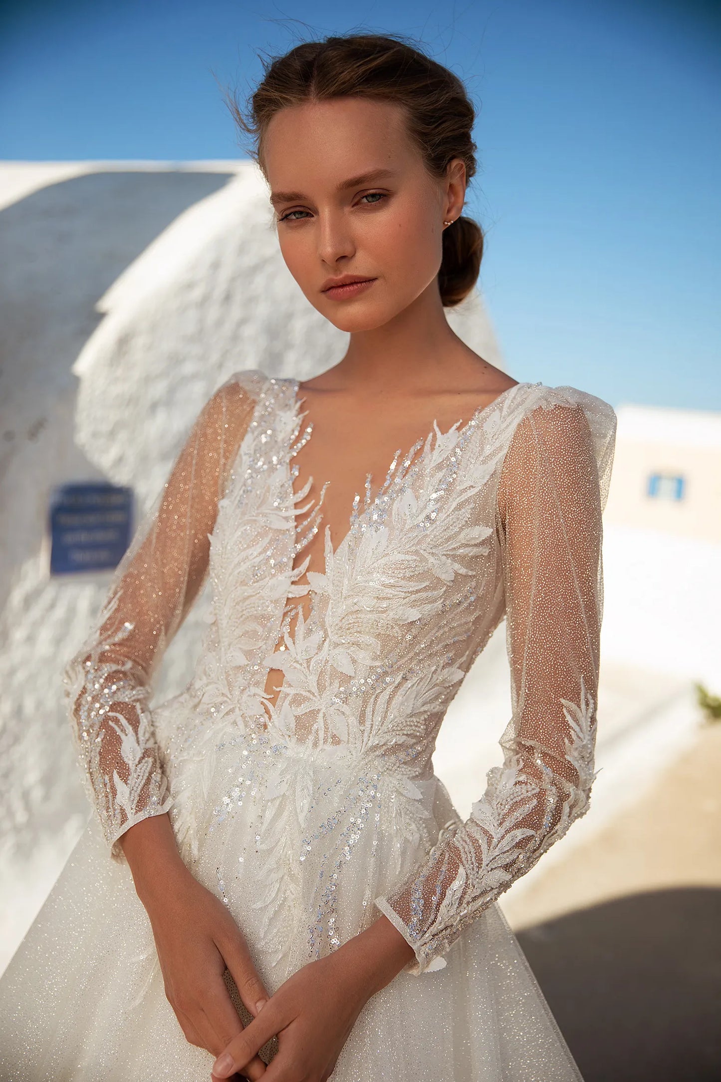 VESTIDO DE NOVIA CON MANGAS BRILLANTE - KARLA