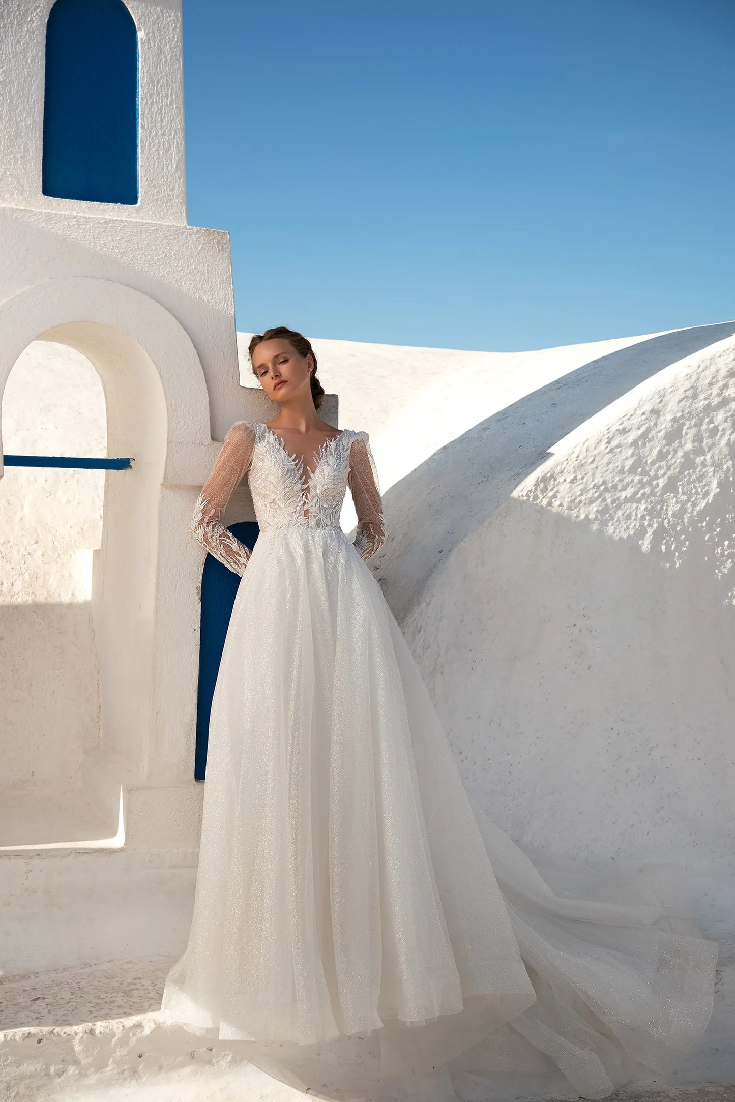 VESTIDO DE NOVIA CON MANGAS BRILLANTE - KARLA