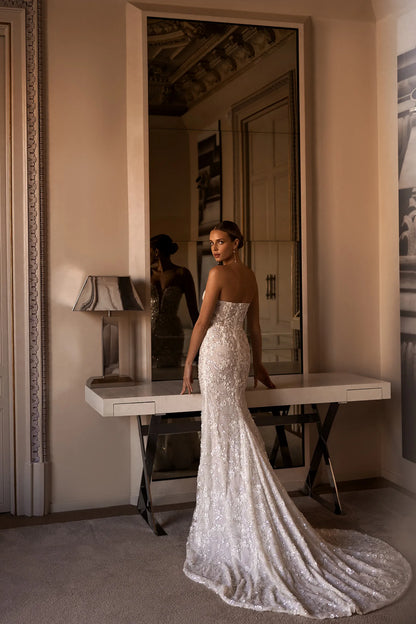 VESTIDO PARA NOVIA SIRENA EN PEDREDERIA CON APERTURA - JORJA