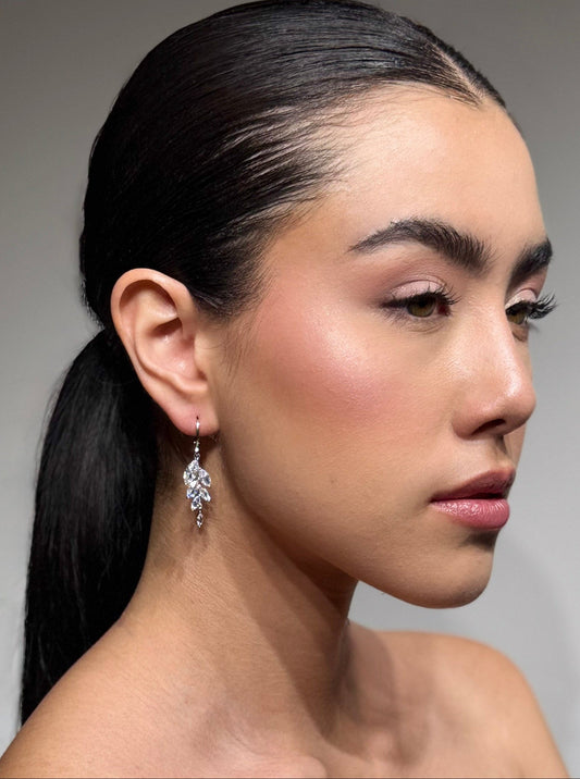 ARETES COLGANTES PLATEADOS CON CRISTALES SILVANA