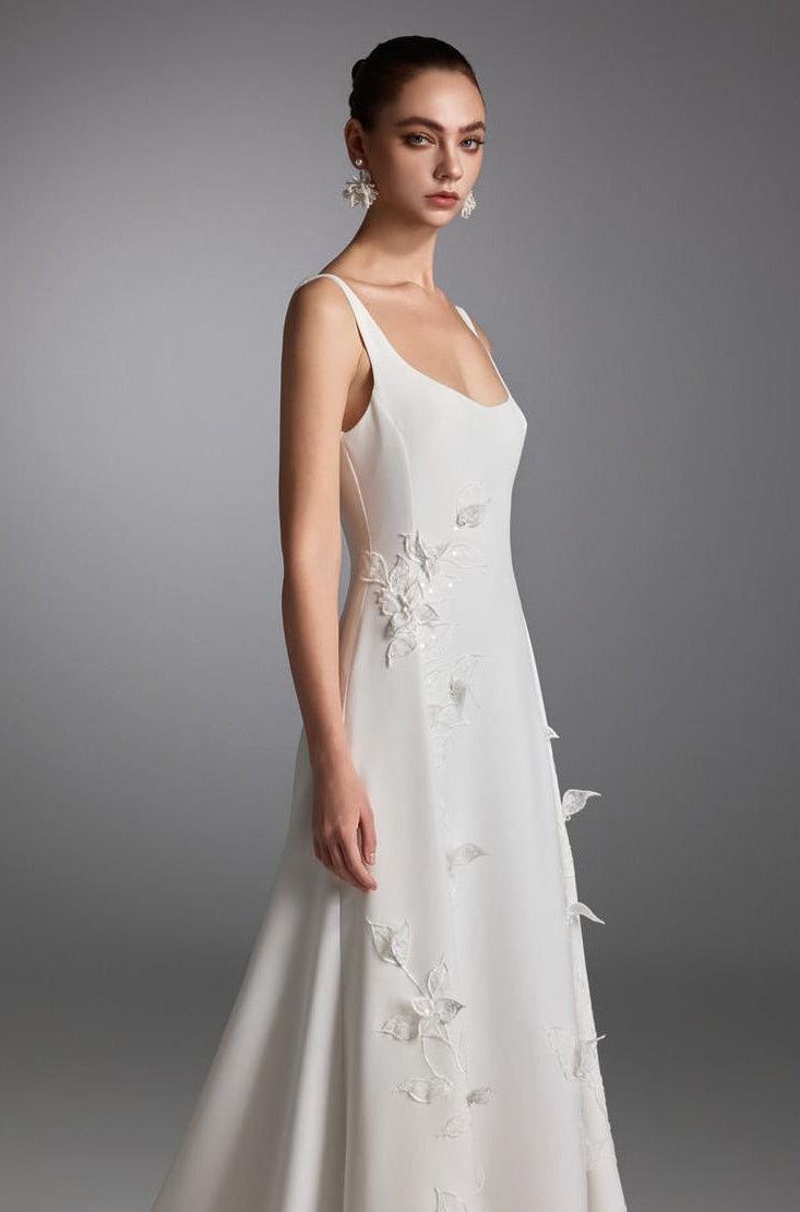 VESTIDO DE NOVIA CONTE A DE TIRAS Y ESCOTE RECTO - AMELI