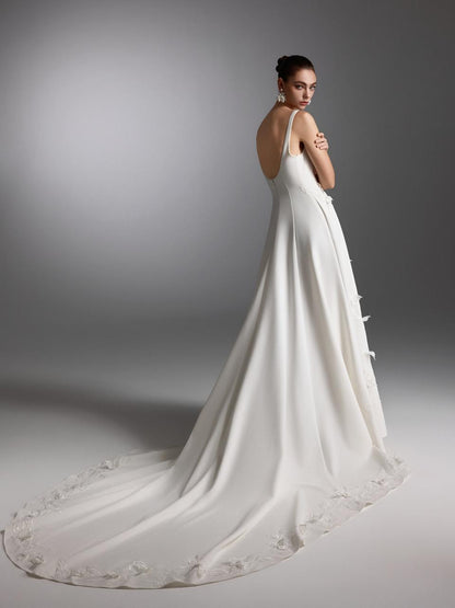 VESTIDO DE NOVIA CONTE A DE TIRAS Y ESCOTE RECTO - AMELI