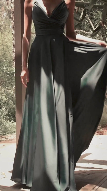 ITALY- VESTIDO ESCOTE CRUZADO COLOR VERDE ESMERALDA