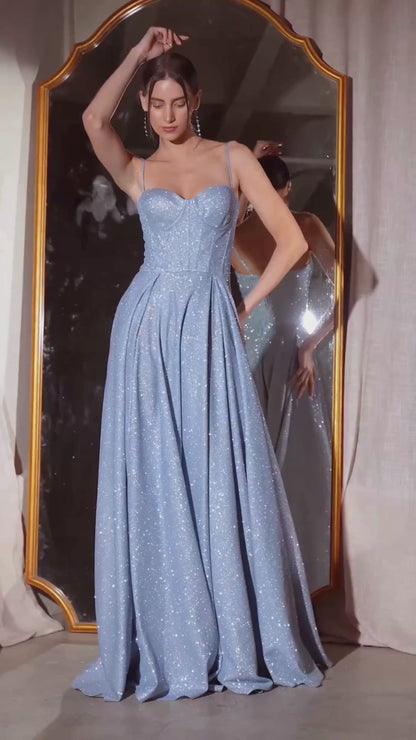 LINA-VESTIDO BRILLANTE COLOR AZUL CLARO